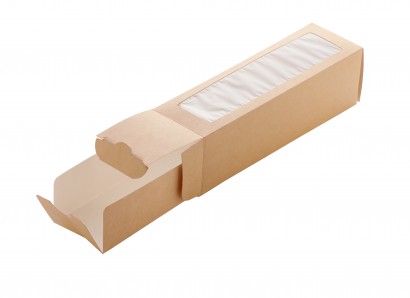 Krabička s okénkem PAP/BOPP 180x55/55mm hnědá na makronky  MB6