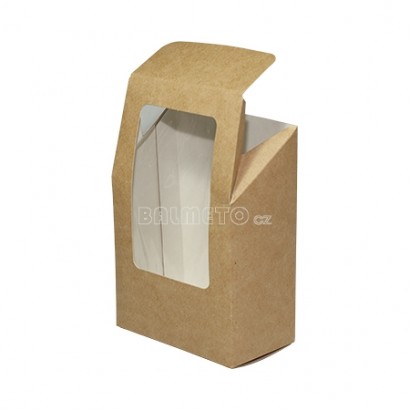 Krabička s okénkem PAP/BOPP 90x50/130mm hnědá na tortilu ECO ROLL