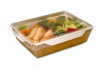 Krabička na salát PAP/BOPP 150x150/48mm hnědo/bílá 900ml