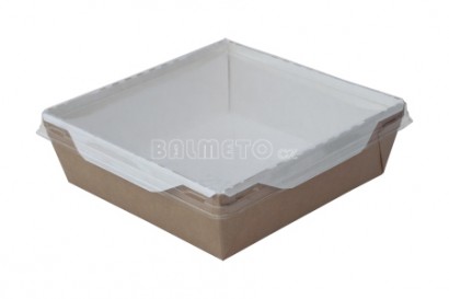 Krabička na salát PAP/BOPP 150x150/48mm hnědo/bílá 900ml