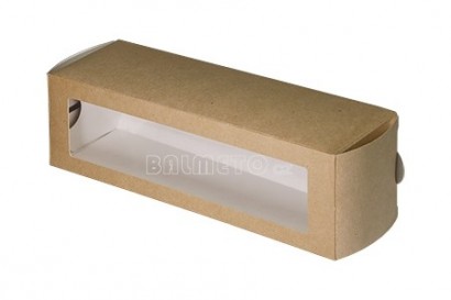Krabička s okénkem PAP/BOPP 180x110/55mm hnědo/bílá na makronky EKO