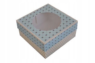 Krabice dortová s okénkem PAP 28x28/14cm béžovomodrá